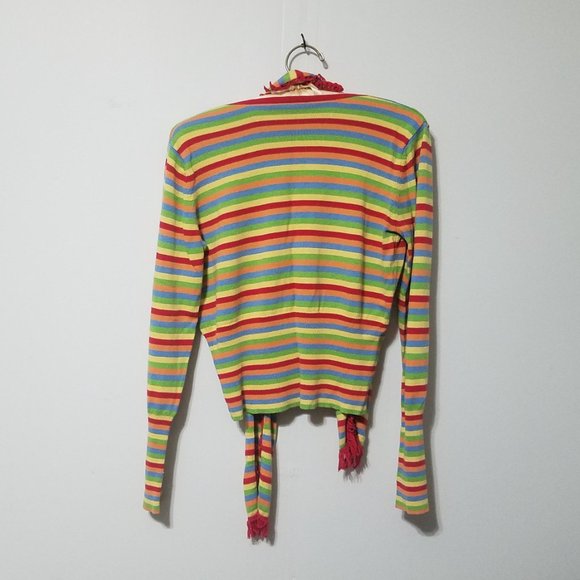 Silk Rainbow Button Up Knit Top with Matching Scarf | One Size | Definite View - Picture 2 of 4